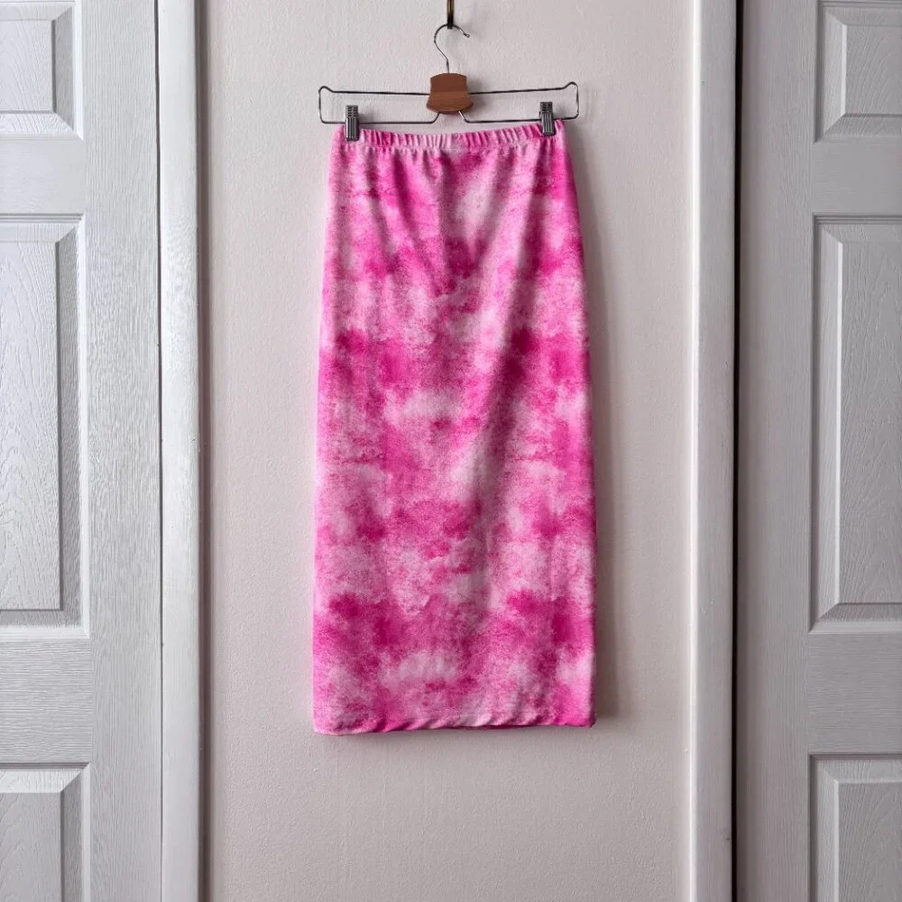 Frankie's Bikinis Stacey Terry Maxi Skirt Distorted Pink Dye